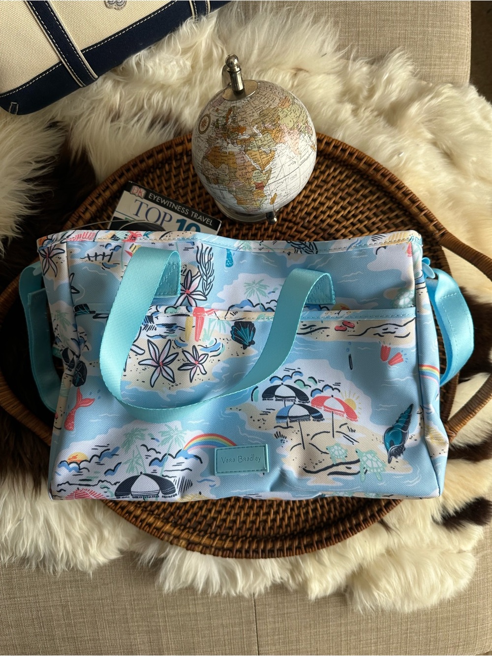 Vera Bradley “Lighten Up” Blue Beach Print Everything Organizer Bag